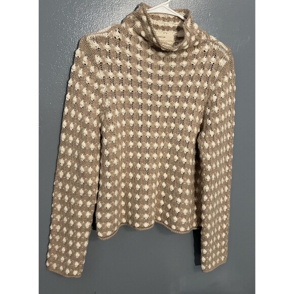 Anthropologie Sleeping On Snow Crochet Popcorn Sweater Mock Neck Tan Cream Med - Picture 2 of 5